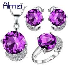 Almei Ювелирные наборы Lady Jewellery серебро циркон круглый фиолетовый кристалл ожерелья Свадебная вечеринка комплект украшений для Для женщин Подарки T218