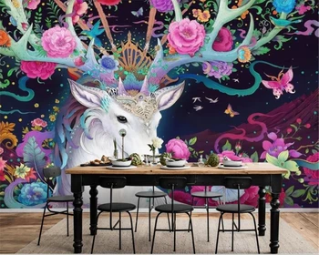 

beibehang papel de parede custom modern fashion wallpaper nordic elk flower peony background wallpaper home decoration mural