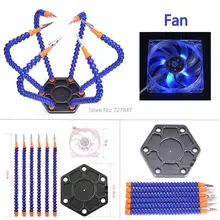 Helping Hands Third Hand Soldering Tool 6 Flexible Arms Six Arm Soldering Station w/ Fan Swiveling Alligator Clip for RC Drone