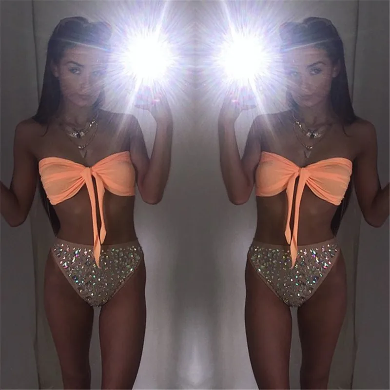 New Diamond Swimwear Women 2018 Sexy Strapless High Waist Bikini Swim Suit Solid Push Up Beach Swimsuit Brazilian Bikini2