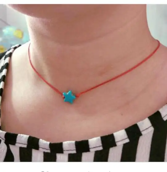 

na011 New fashion Bohemia red Leather rope Blue stone five-pointed star clavicle necklace Female charm jewelry