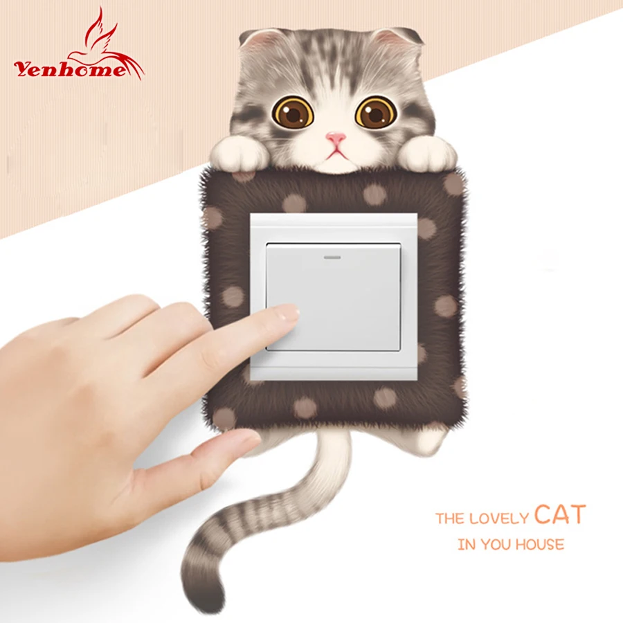 

6PCS/Set DIY Funny Cute Cat Switch Stickers Removable Wall Sticker Kids Home Decoration Living Room Bedroom Decor Switch Sticker