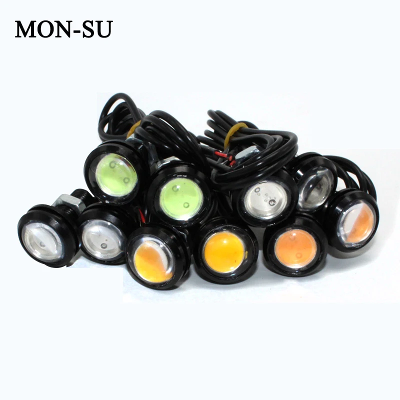 

MON-SU 10pcs DIY 2.3cm 6000K 800-Lumen Led DRL Waterproof Eagle Eye Led Day Time Running Lights Brake Lamps DC 12V White Red