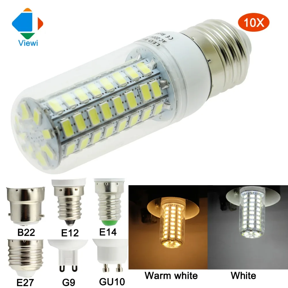 Viewi 10X Lampen Led Corn Bulbs E12 E14 E27 B22 GU10 G9 Super Bright 5730 72 Leds Warm White