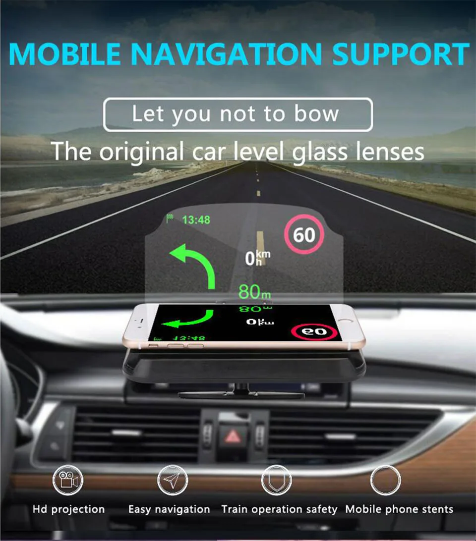 Автомобильный Универсальный Держатель Hud для телефона, дисплей на голову, автомобильный измеритель скорости, стекло, держатель для проектора, беспроводной Браслет, телефонная навигация