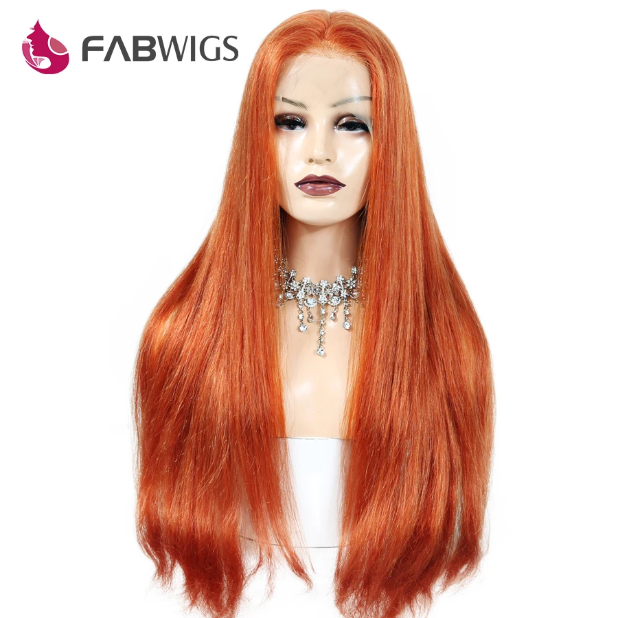 Fabwigs 150 Density Full Lace Human Hair Wigs with Baby Hair Pre Plucked 350 Ginger Color