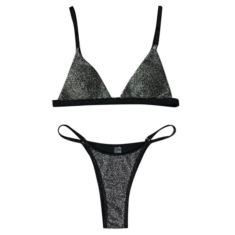 Sexy Bikini Set Women Swimsuit Silver Silk Gold Beachwear BikiniS Beach Swimwear 2019 NEW #4A03 (2)
