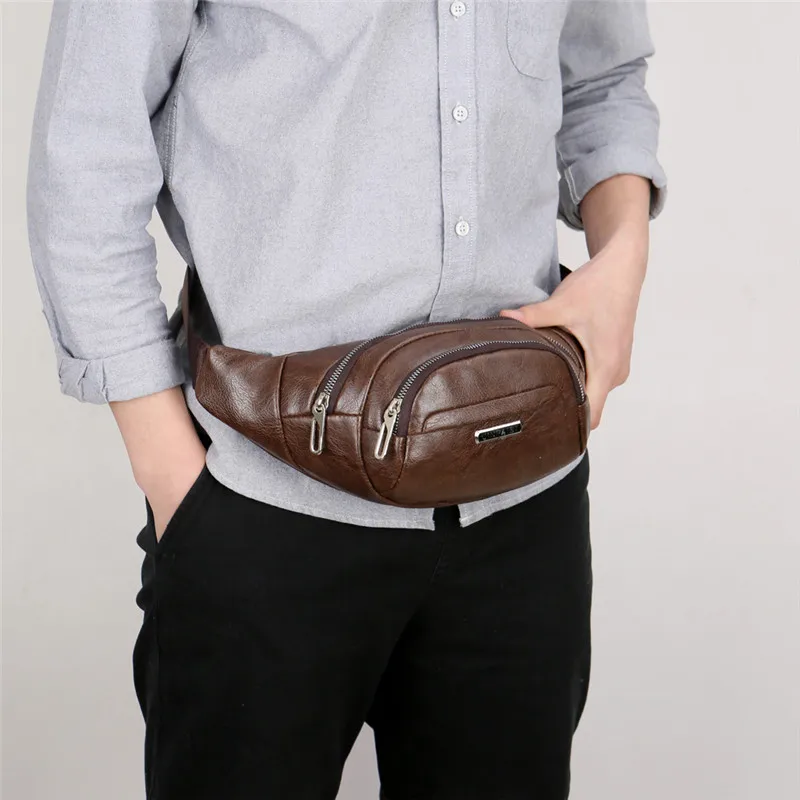 

NOENNAME_NULL 2019 Men's Waist Fanny Pack Belt Bag Leather Outdoor Sport Small Wallet Purse