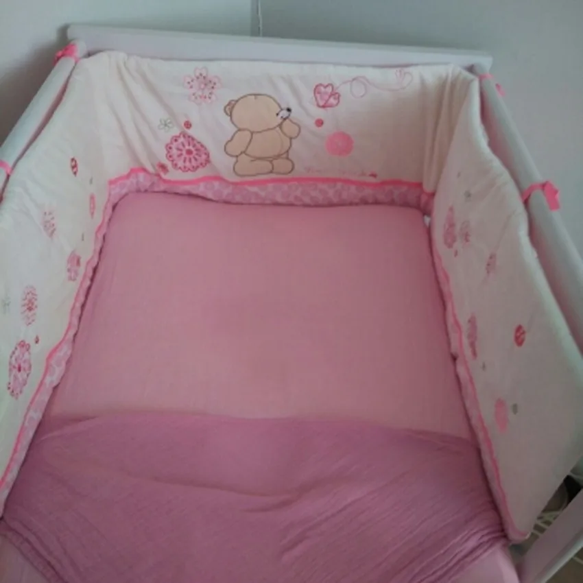 Cartoon Bear Plush/Cotton Baby Bedding Crib Bumpers Safety Baby Kids Bedding Protection Only Bumper 185cm One Piece