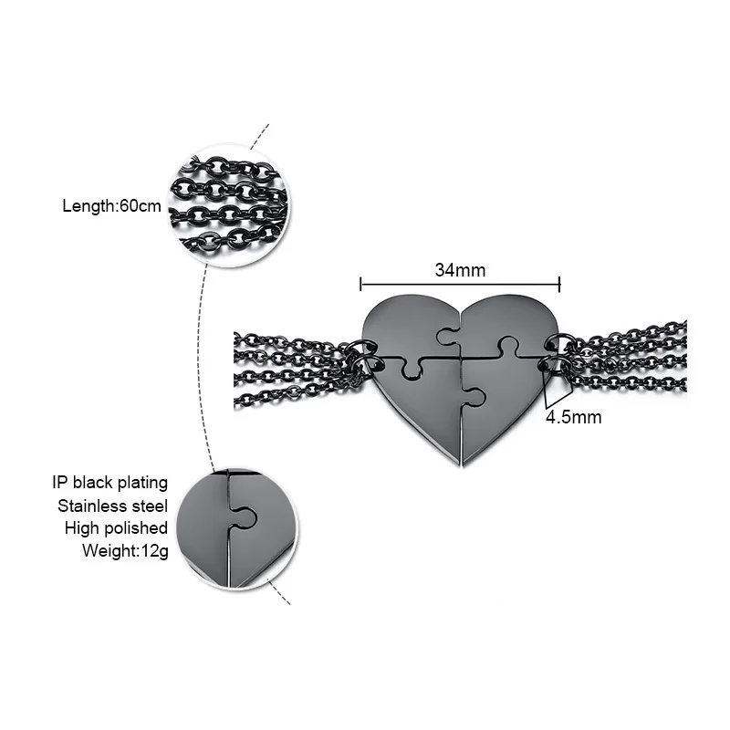 Гравировка персонализированное имя 4 шт Головоломка Сердце ожерелье женщины мужчины кулон нержавеющая сталь Дружба Ювелирные изделия унисекс