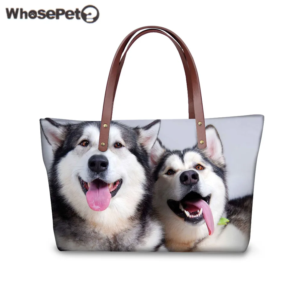 

WHOSEPET Women Top-handle Bag Siberian Husky Printing Shoulder Bag for Ladies Large Clutch Bags Fashion Shopping Bolsa Feminina