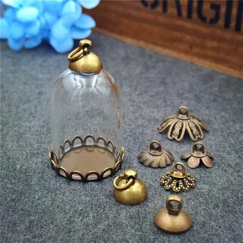 

20sets 25x18mm glass tube with bronze base with cap set no filler glass bottle vial pendant glass necklace charm