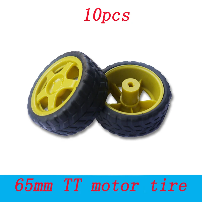 10pcs 65mm TT Motor Tire Smart Robot Car Tyres Wheels with Plastic Wheel Rim for DIY Smart Car Model Robot Replacement