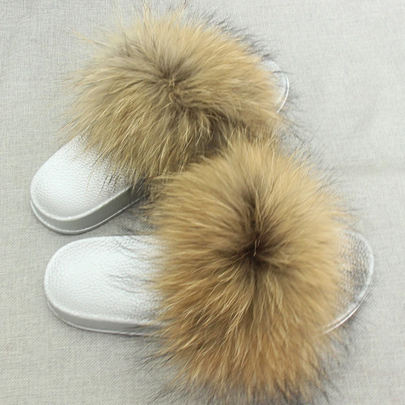 Chinelos de Pele de Raposa Mulheres Real Luxo Menina Praia Sandália Sapatos Macio Confortável Peludo Flip Flops Jkp