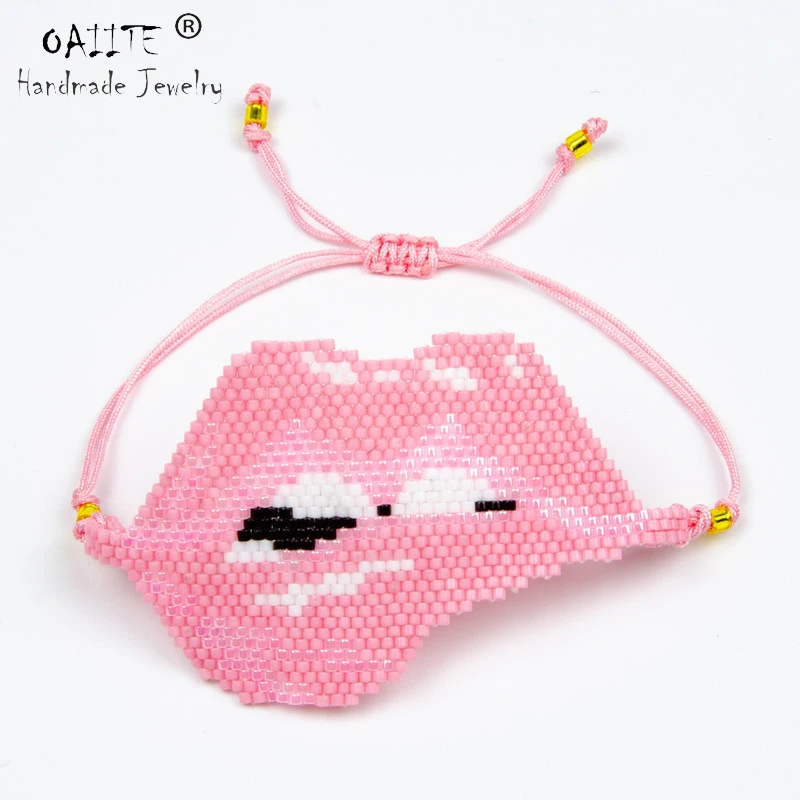 

OAIITE Lips Super Big Delicas Miyuki Bracelets For Women Handmade Braide Sexy Pink Lips Bracelet Rope Chain Jewelry Dropshipping