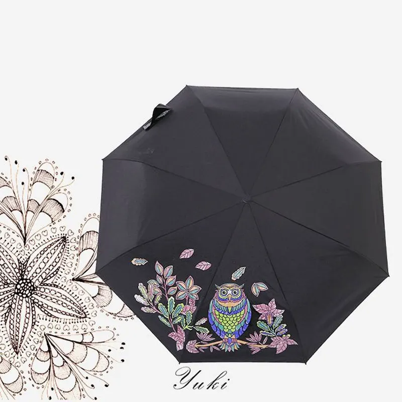 

Change Color Umbrella Magic Owl Three Folding UV-Protection Pocket Umbrella Rain Gear umbrella Changing Color After Water WZP110