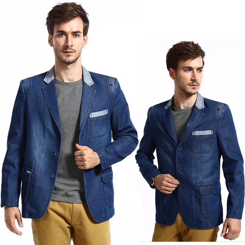 2016 Autumn Men's Slim Fit Blue Patchwork Denim Jacket , Man Casual