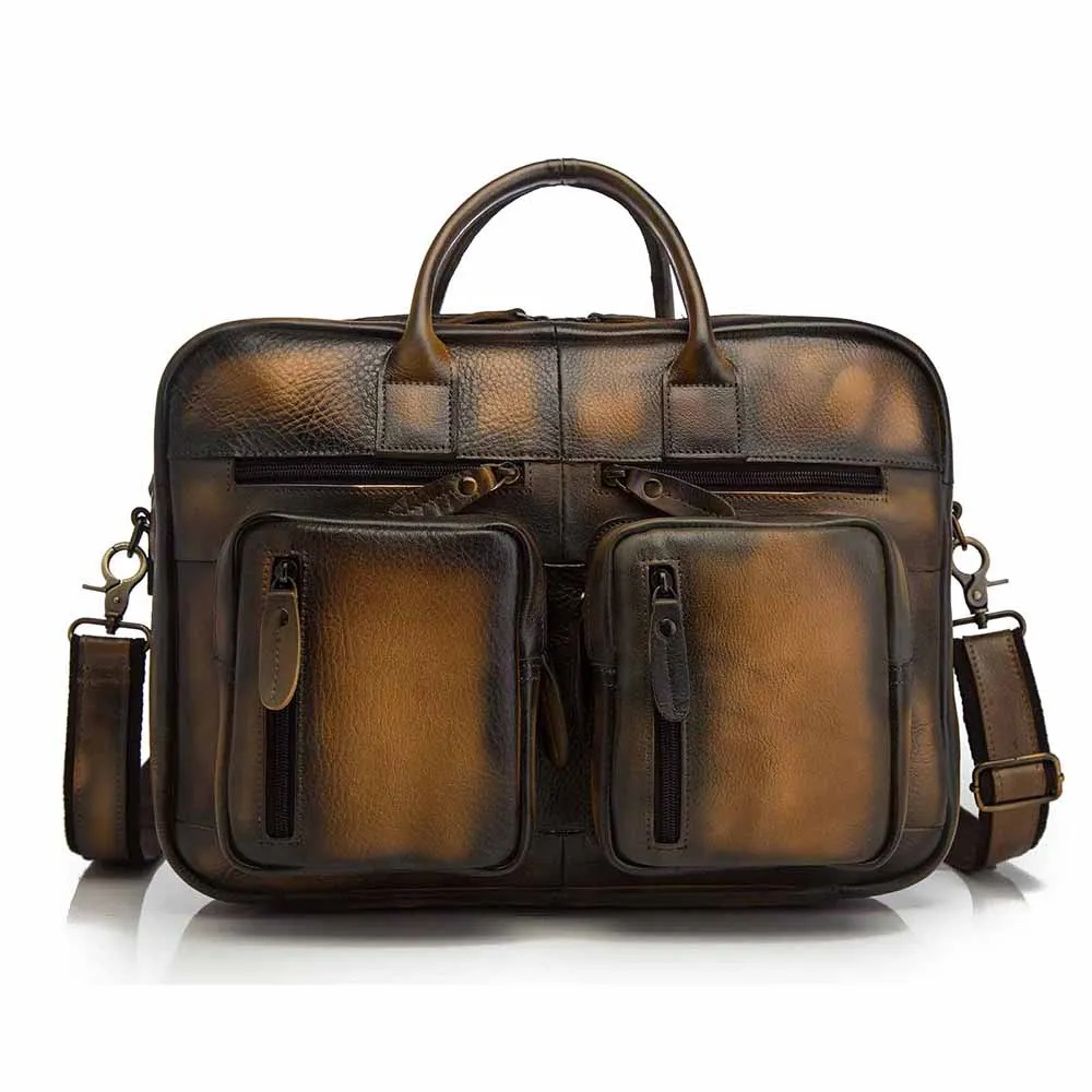 Оригинальная кожаная сумка для мужчин дизайн многофункциональный большой емкости коммерческий портфель 1" ноутбук Tote сумка-портфель k1013lb - Цвет: light brown