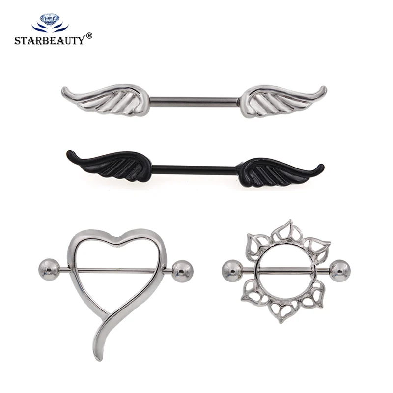 

3 Types Silver Ball Heart Feather Flower Body Nipple Rings Industrial Percing Nombril Joias Ouro Piercing Bijoux Pirsing Ombligo