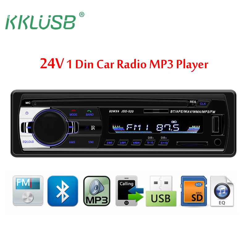 JSD 520 радио автомобиль 1 din 24 V Авторадио автомобильная стереосистема bluetooth FM AUX USB SD