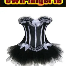 Черный корсет в стиле рюшами Женский корсет белье с юбкой-пачкой w7005