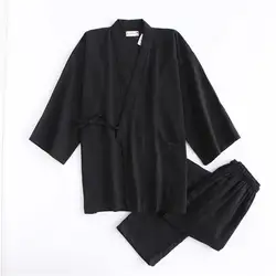 Кимоно домашняя одежда для Для мужчин тканые хлопок и лен домашняя пижама Для мужчин пижамы для сна комплект кимоно двойной марля