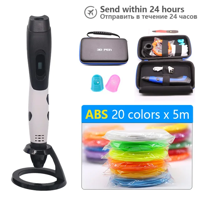 Cheap kids 3D pen 3d handle with 20 colors 1.75mm filament and Storage bag, eary to carry, the best birthday /christmas presents 