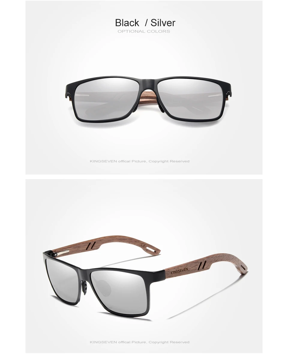 KINGSEVEN New Aluminum Handmade Women's Wooden Sunglasses