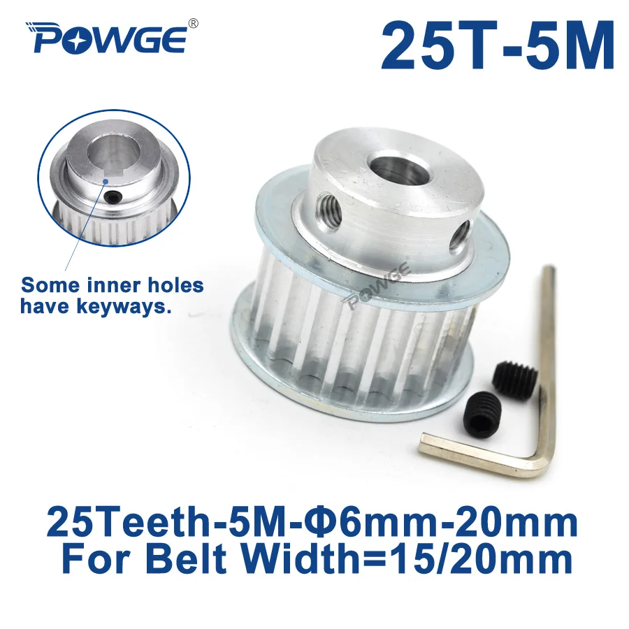 

POWGE 25 Teeth HTD5M Synchronous Pulley keyway Bore 8/10/12/14/15/16/17mm for Width 15/20mm HTD 5M Timing Belts Gear 25Teeth 25T