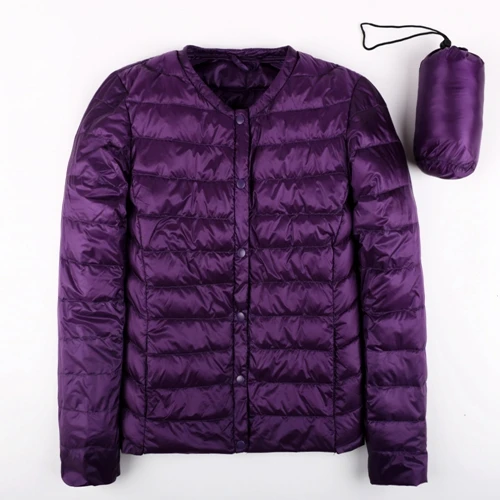 New Autumn Spring Ultra Light Down Jacket Women White Duck Down Coat Casual Collarless Warm - Цвет: Purple