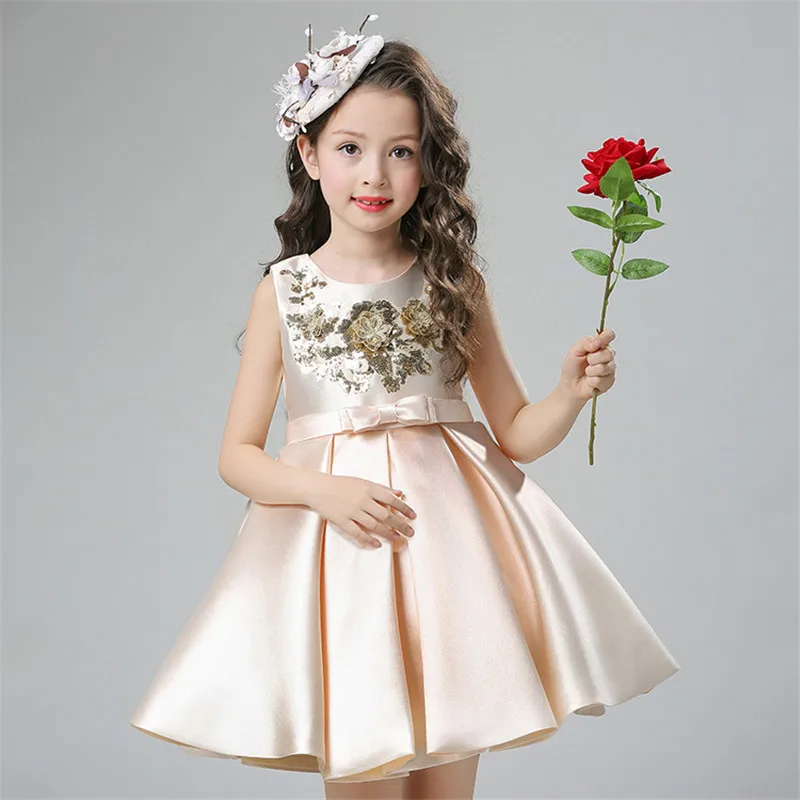Элегантные вечерние платья для девочек дворец элегантное платье с бантом; жилет с цветочным рисунком платье принцессы для 2-10years детская