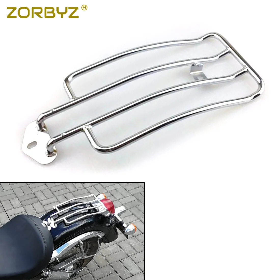 

ZORBYZ Chrome Rear Solo Seat Luggage Rack Carrier For Honda Shadow Aero 750 2004 Model