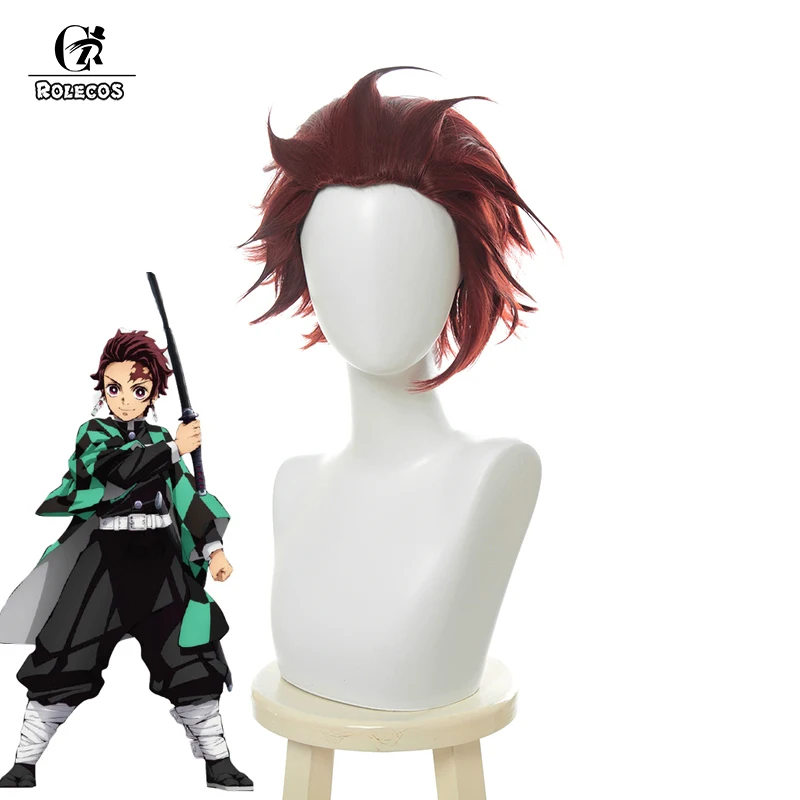 

ROLECOS Anime Demon Slayer Cosplay Hair Kamado Tanjirou Cosplay Short Hair 25cm Kimetsu no Yaiba Men Synthetic Hair Headwear