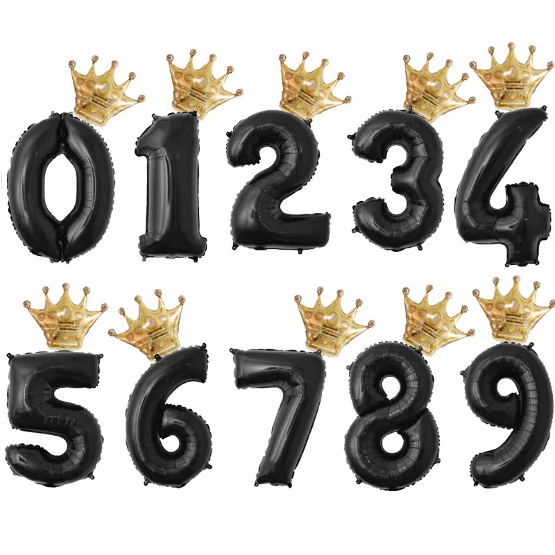 Мини Золотая корона+ 32 дюймов шара с цифрой золотого, серебряного, черного цвета рисунок От 1 до 9 лет Детские Для мальчиков и девочек День рождения украшения