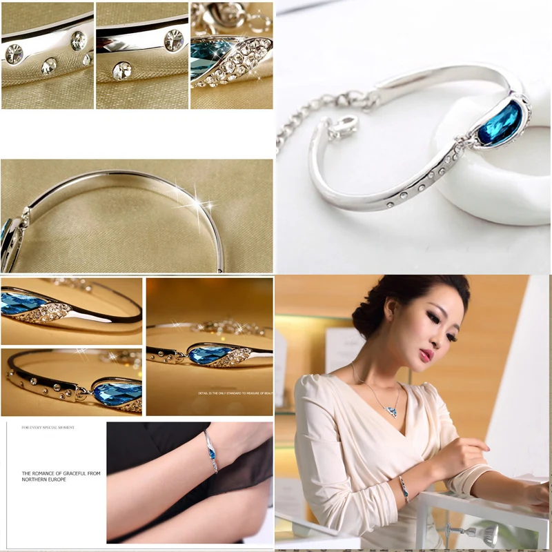 Women Luxury Crystal Charm Bracelet Jewelry Adjustable Bracelets for Wedding Female Silver Jewelry