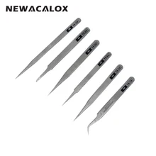 NEWACALOX Repair Hand Tools Anti-static Anti-acid Precision Tweezers Non-magnetic Tips for Electronics Jewelry-making 6pcs/set