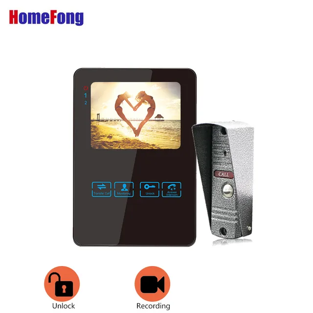 $US $65.54  Homefong 4 Inch Wired Video Door Phone Doorbell Intercom System Video Camera Black/White Record Wat