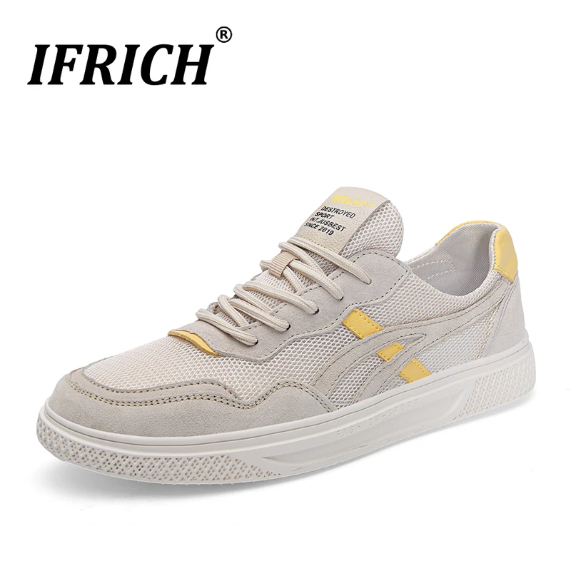 

Running Sneakers for Male Summer Pig Skin Mesh Breathable 2019 Ifrich Lace-Up Low Top Non Slip Walking Jogging Shoes