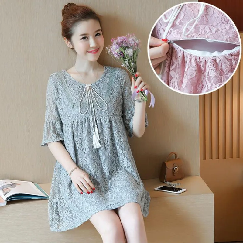 MODENGYUNMA Summer lace Maternity nursing Dresses Breast feeding clothes for Pregnant Women Pregnancy Breastfeeding Clothing