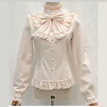 Блузка женская винтажная с рукавом фонариком и бантом|vintage