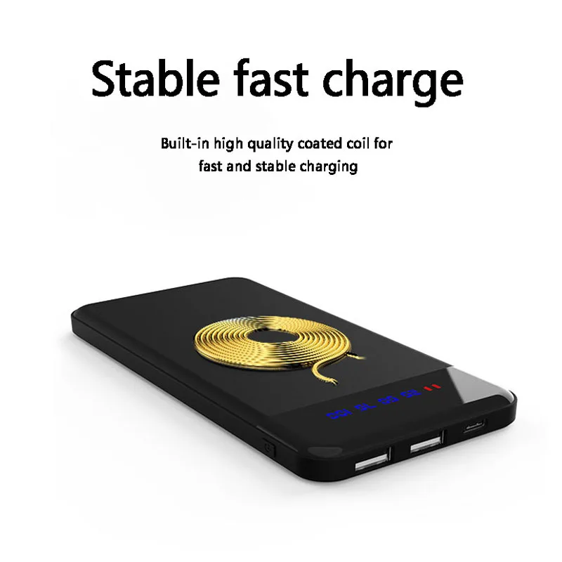 

Power Bank 10000 Mah Ultra-thin Wireless charging Portable battery power-bank Polymer For iPhone X/6/7/8plus For xiaomi Hot sale