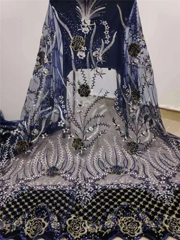 

Unique New French stones Lace Fabric 2019 High Quality African French Lace Hand Cut velvet Laces Fabric for party dress
