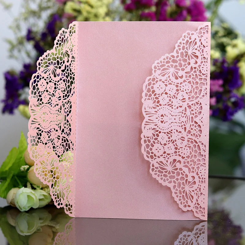 100pcs Rose Laser Cut Wedding Invitations Card Cute Elegant Lace Business Greeting Cards Birthday Wedding Party Favor Decoration