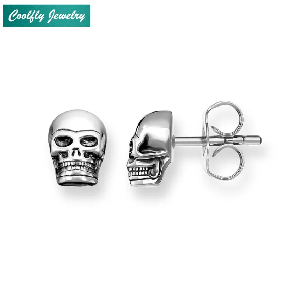 COOLFLY Viking серебряные черепа серьги гвоздики для женщин и мужчин модный стиль