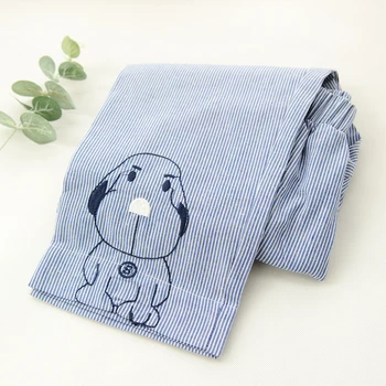 

MUMUZI 2019 Summer new cotton and linen striped pants women loose cartoon cute embroidery trousers mid calf length pants