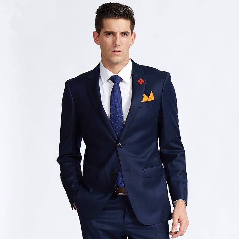 777 Custom Made Dark Blue Men Suit Slim Fit Groom Tuxedos Two Pieces Men Wedding Suit Formal Party Suits (Jacket+Pants)