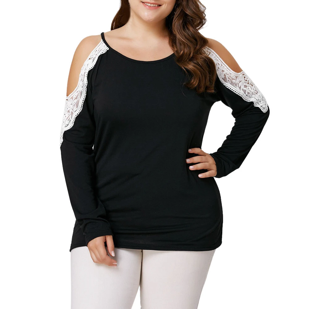 plus size long sleeve cold shoulder tops