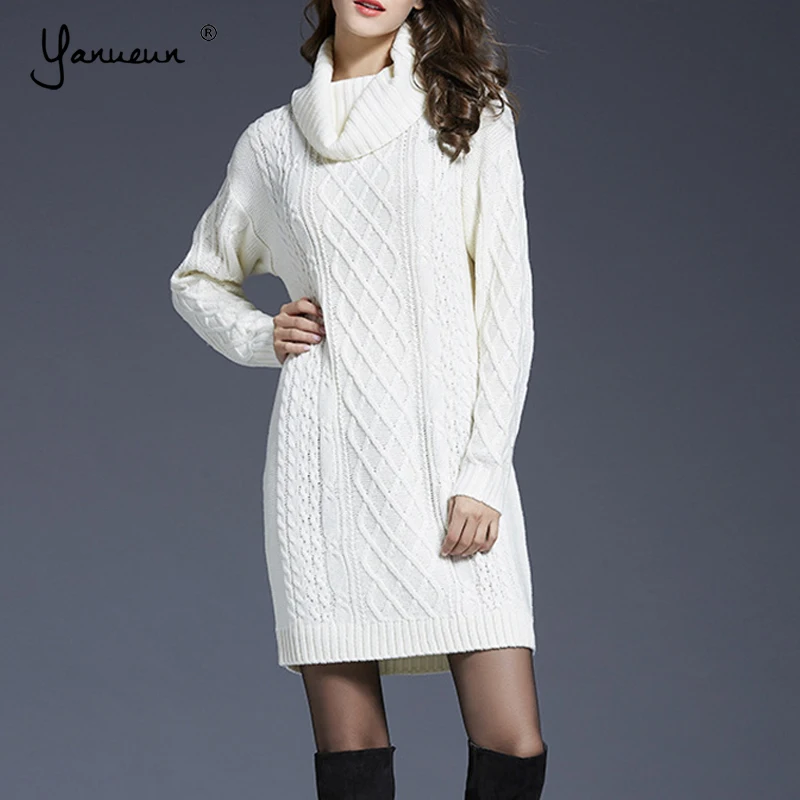 

Yanueun Long Sweaters Women Turtleneck Casual Loose 2019 Knitted Jumpers Pullovers Women's Clothing Spring Autumn Winter