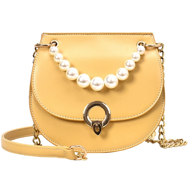 

Mini Saddle Bag Pearl Tote Bag Joker Simple Fresh Chain Shoulder Bag Messenger Bag