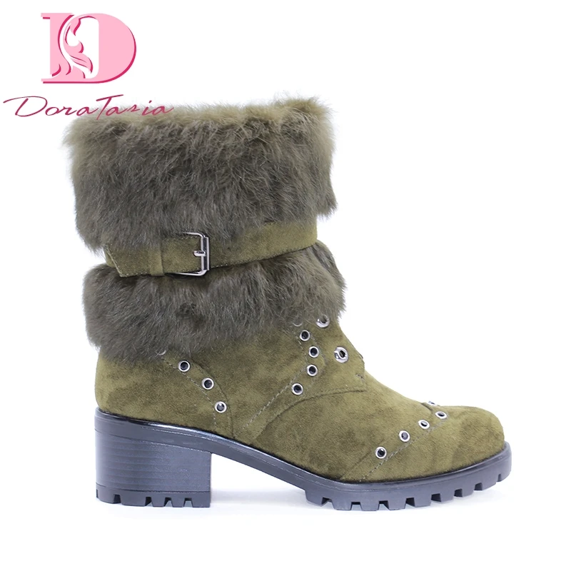 

DoraTasia Brand New Plus Size 42 square Heels Boots Shoes Woman Russia Winter Plush Keep Warm Ankle Boots women shoes